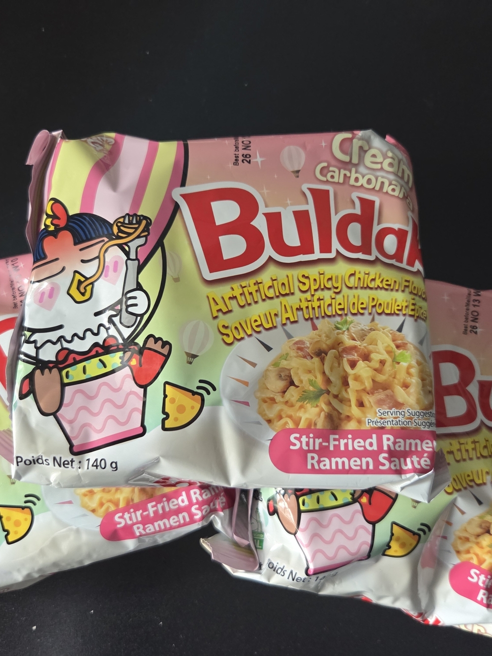 Buldak Cream Carbonara Stir-Fried Ramen: Artificial Spicy Chicken Flavor